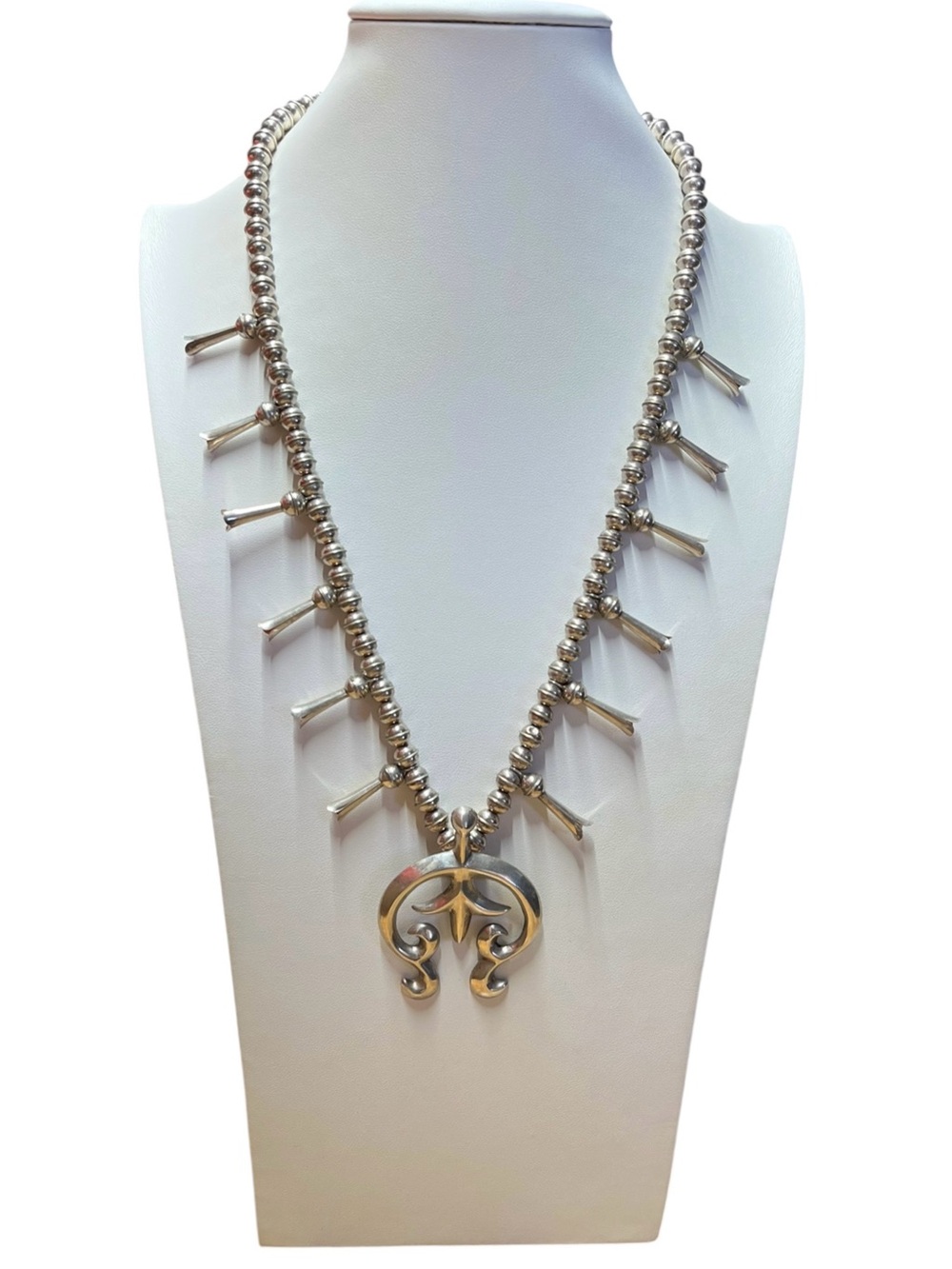 Estate Vintage Navajo Sterling Silver Squash Blossom Necklace Rita Begay